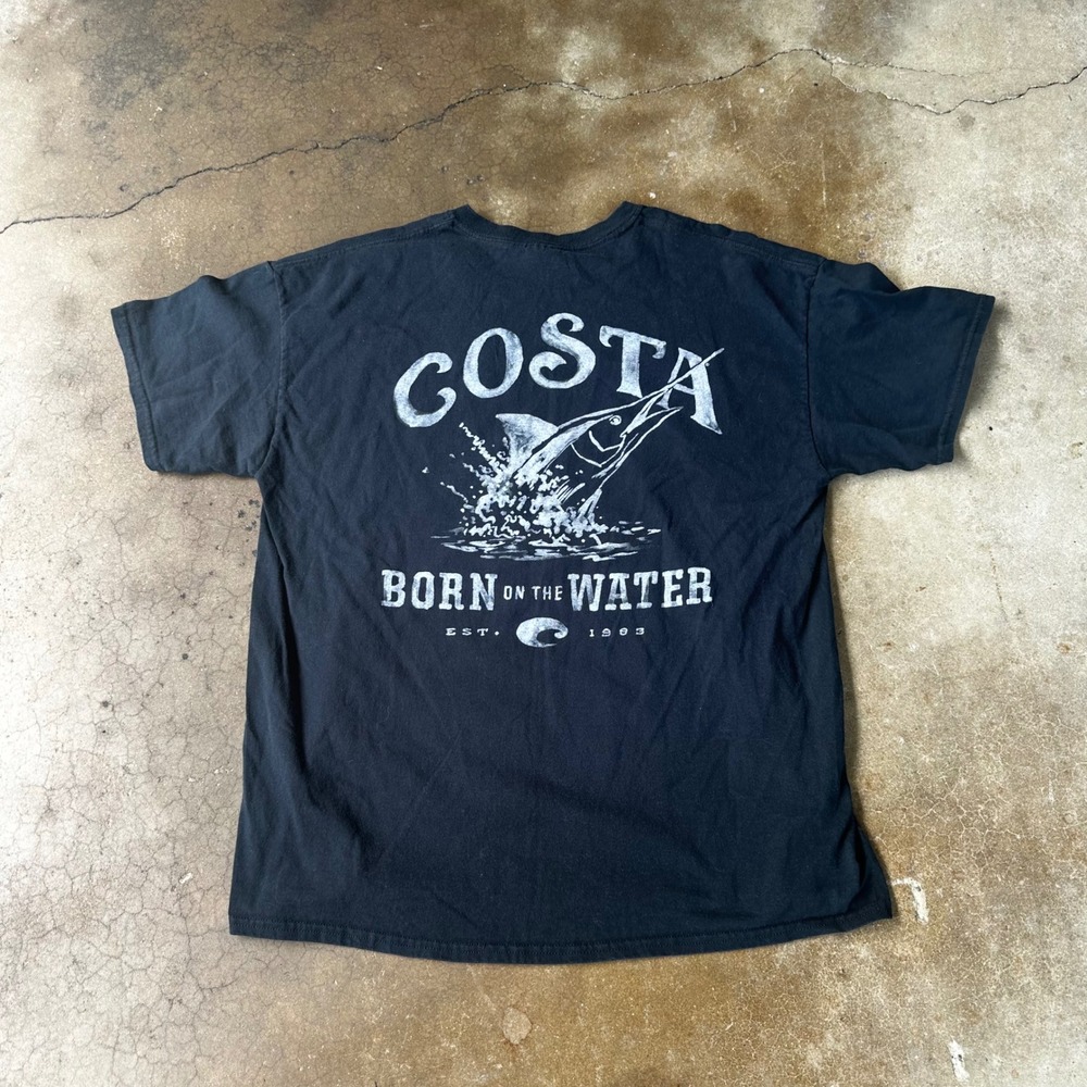Costa Del Mar Graphic T Shirt Mens XL Black Excellent Born On The Water Marlin